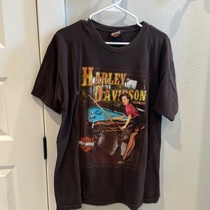 VGUC Harley Davidson Motorcycles Cycles Pool Pin-Up Tee T-Shirt Short Sleeve Top